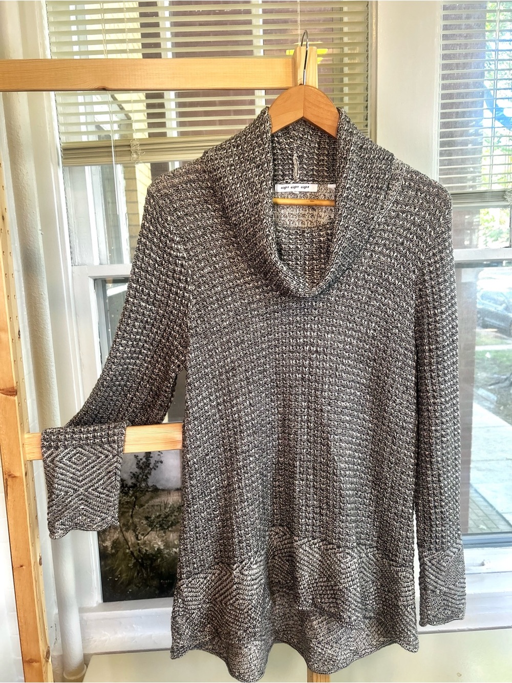 eight eight eight Knit Cowl Neck Cotton Sweater in Gray Size Large Like New
